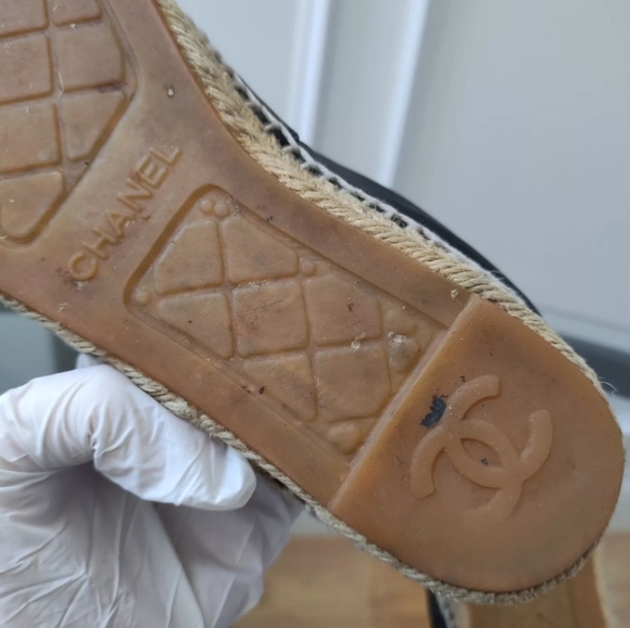 CHANEL CC Logos Espadrilles flats 36 black leather - Picture 10 of 15